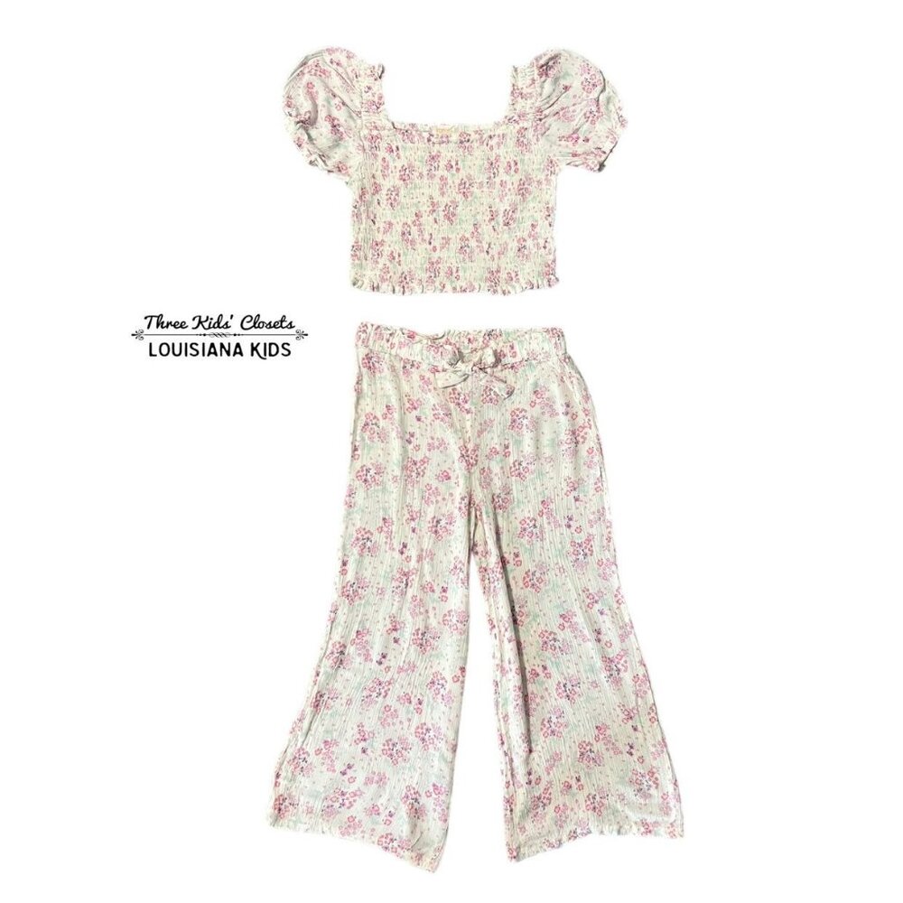 Kensie Girl Sz 12 Smocked Floral Crop Top & Pants Set